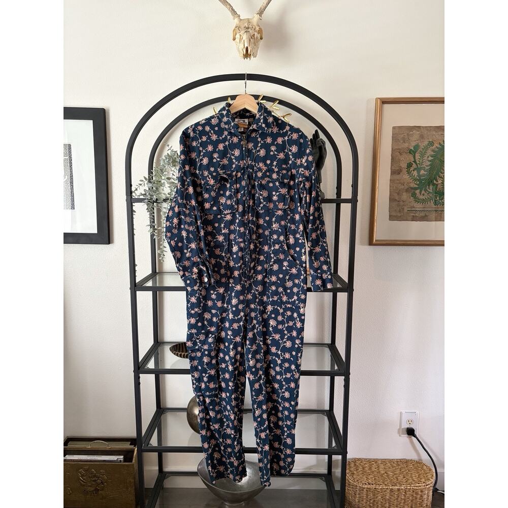 Future Collective Jenny K Lopez Floral Utility Jumpsuit Womens 4 Blue Cargo